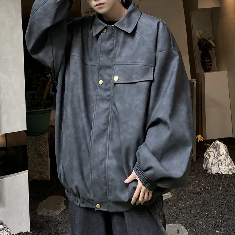 H.V.G.A Leather Jacket Unisex Gray Green-4