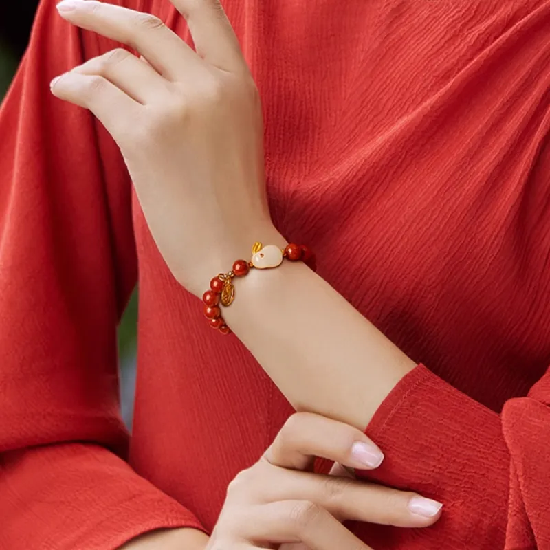 Moon Jewelry Reconstructed Cinnabar Bracelets Unisex-5