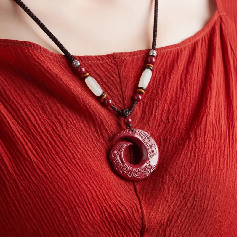 Moon Jewelry Reconstructed Cinnabar Jade Necklaces Unisex-3