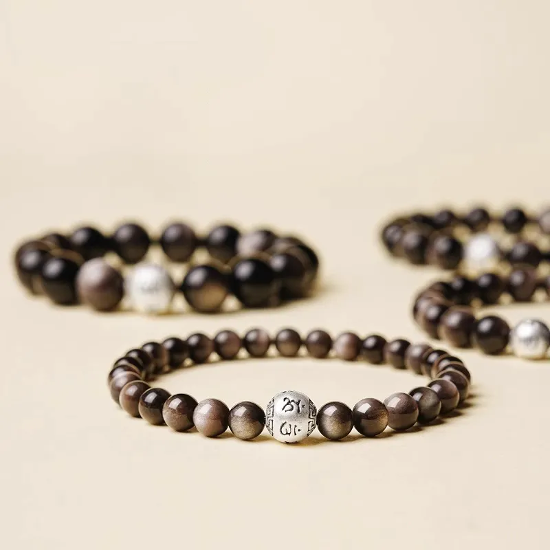 Moon Jewelry Natural Obsidian Bracelets Unisex-4
