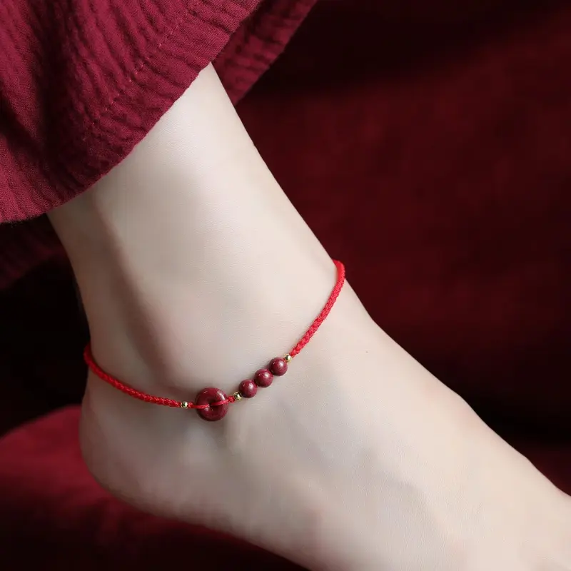 Moon Jewelry Reconstructed Cinnabar Jade Anklet Women's-1