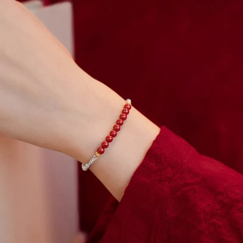 Moon Jewelry Reconstructed Cinnabar Jade Bracelets Women's-1