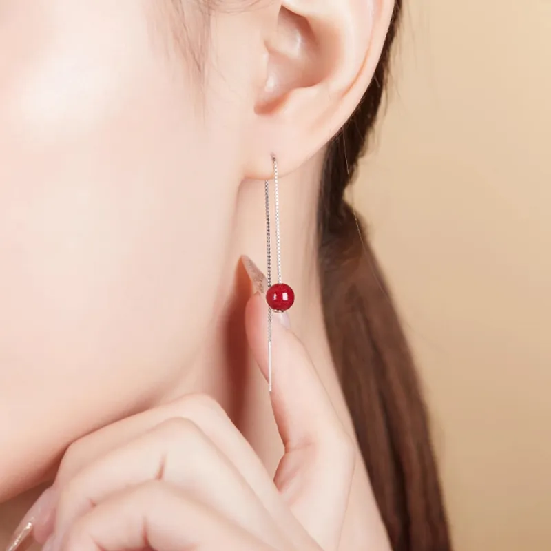 Moon Jewelry Reconstructed Cinnabar Jade Earrings Women's-2