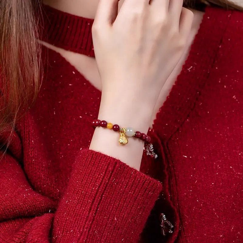 Moon Jewelry Reconstructed Cinnabar Bracelets Unisex-2