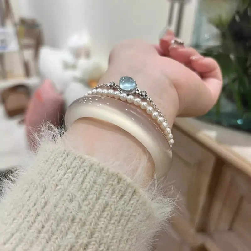 Moon Jewelry Natural Chalcedony Bangles Unisex-1