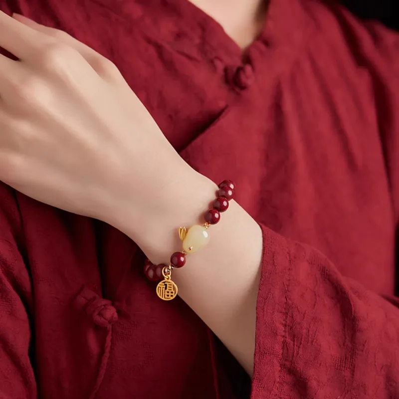 Moon Jewelry Reconstructed Cinnabar Bracelets Unisex-6