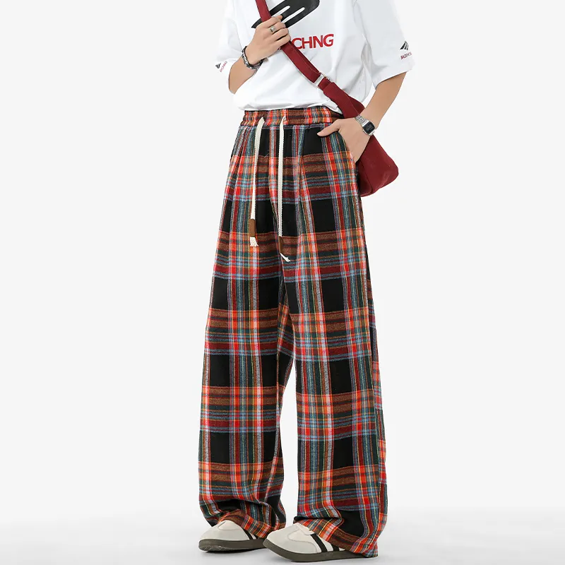 ROBINHOOD Casual Pants Women's Black Red Plaid-6