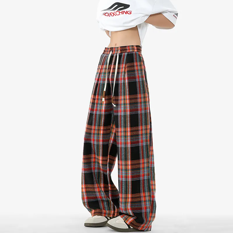 ROBINHOOD Casual Pants Women's Black Red Plaid-2