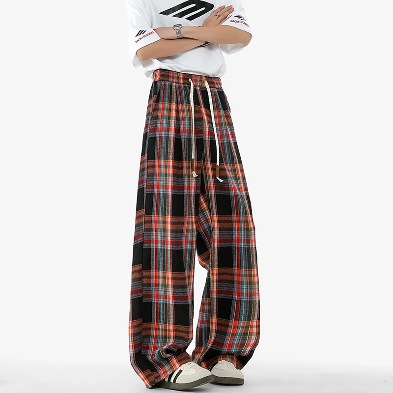 ROBINHOOD Casual Pants Women's Black Red Plaid-5