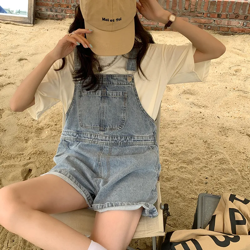 Concubine Zhu Overalls Women's Light Blue Black-3