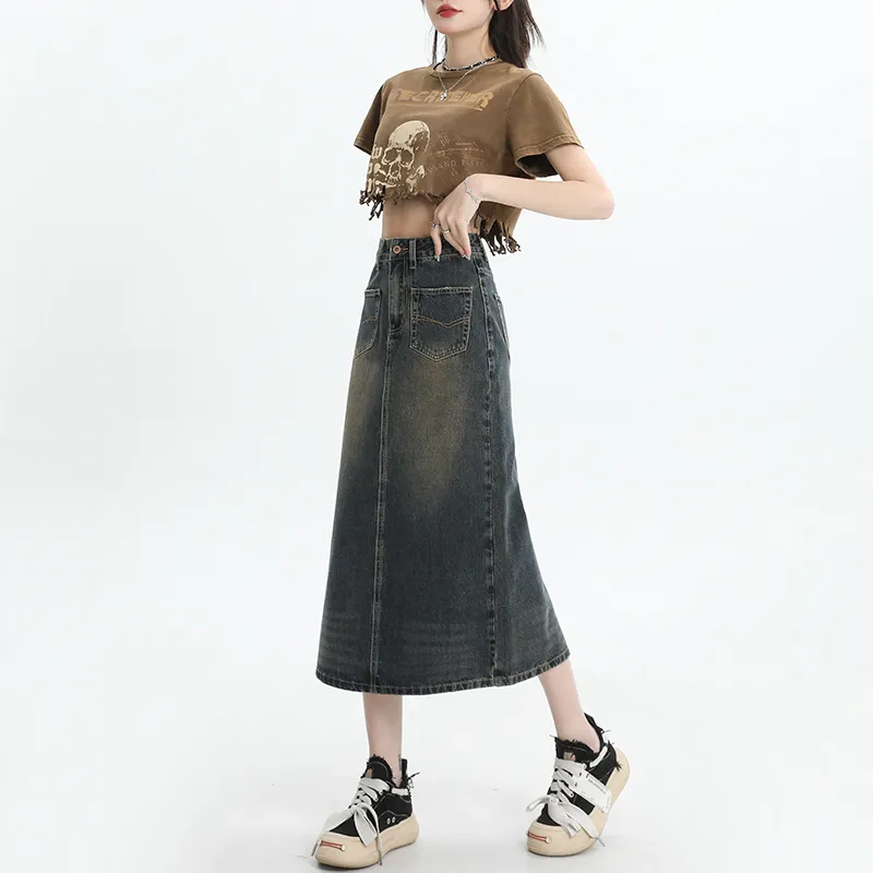 Concubine Zhu Denim Long Skirt Women's Concrete Gray-2