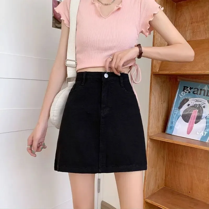 Concubine Zhu Denim Short Skirts Women's Black-5