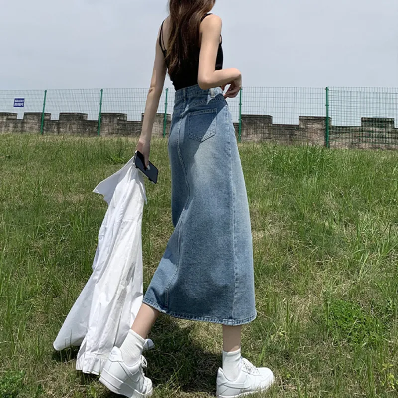 Concubine Zhu Denim Long Skirt Women's Black-6
