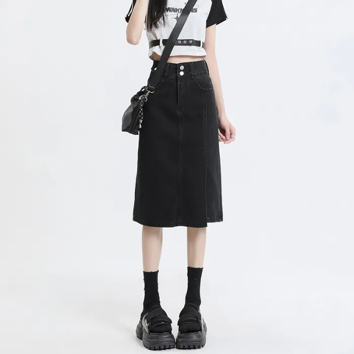 Concubine Zhu Denim Long Skirt Women's Black-2