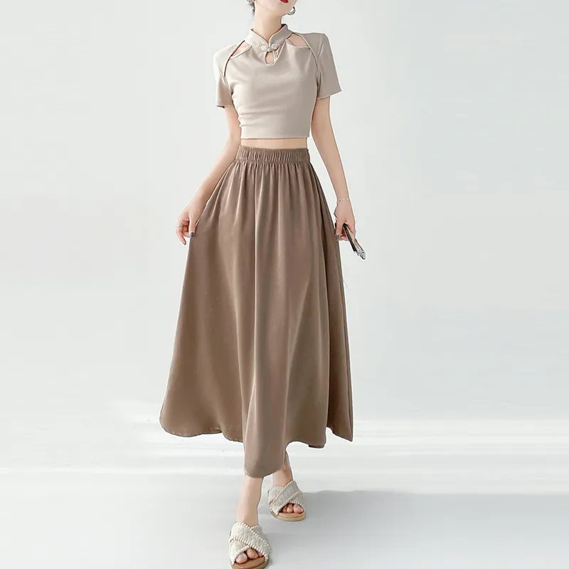 Concubine Zhu Casual Long Skirt Women's Pink-10