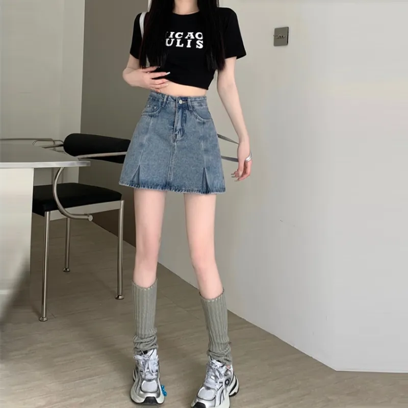 Concubine Zhu Denim Short Skirts Women's Light Blue-2