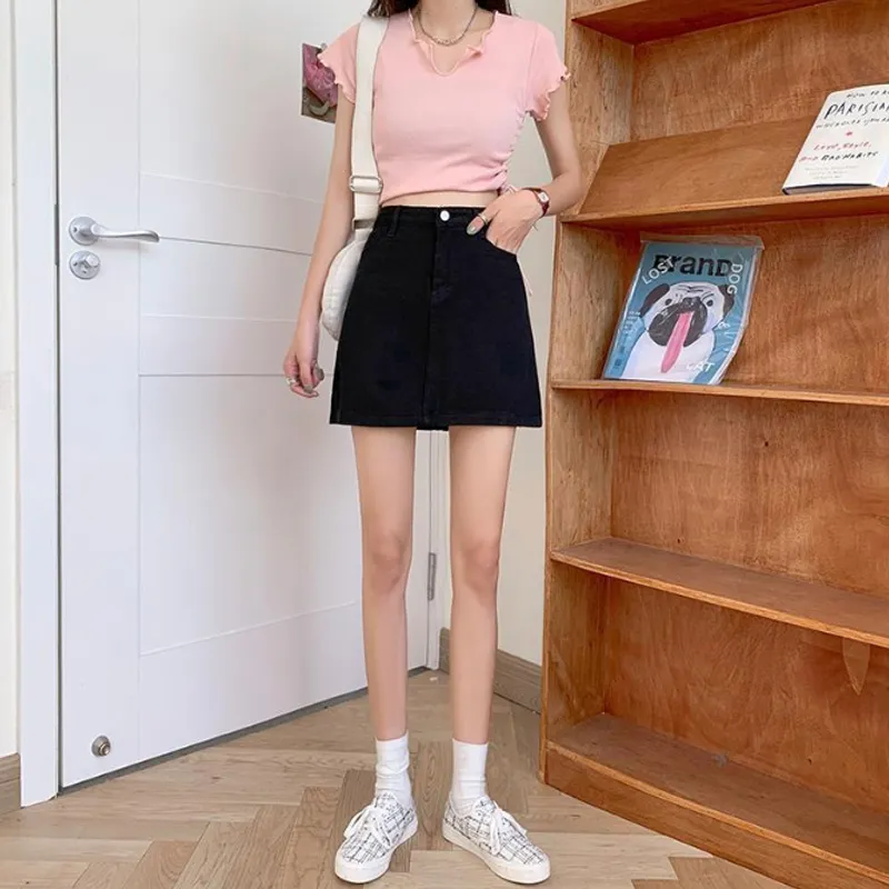 Concubine Zhu Denim Short Skirts Women's Black-2