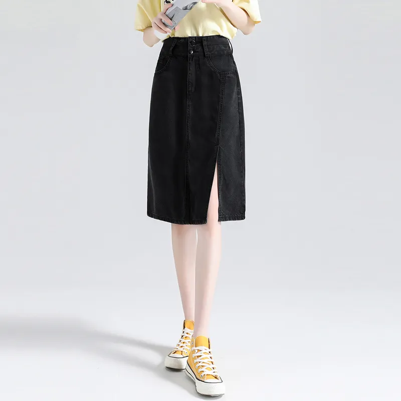 Concubine Zhu Denim Long Skirt Women's Black-4