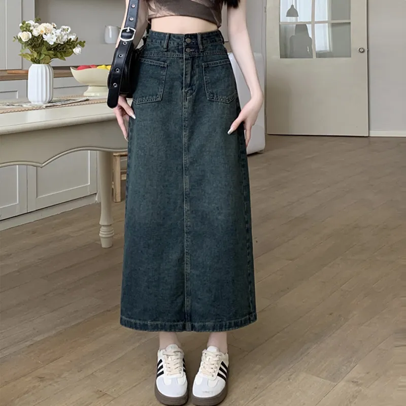 Concubine Zhu Denim Long Skirt Women's Blue-2