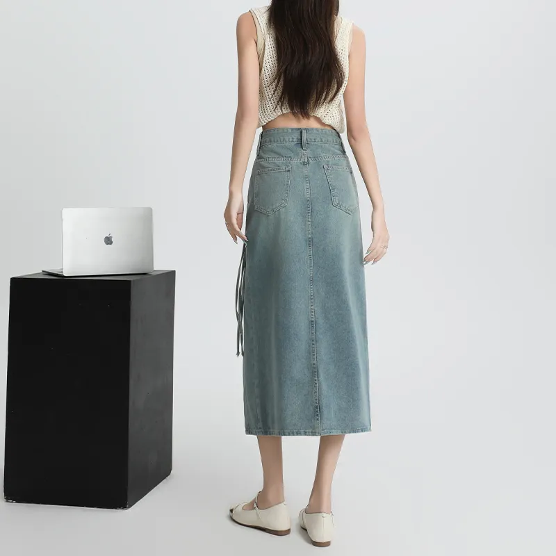 Concubine Zhu Denim Long Skirt Women's Light Blue-6