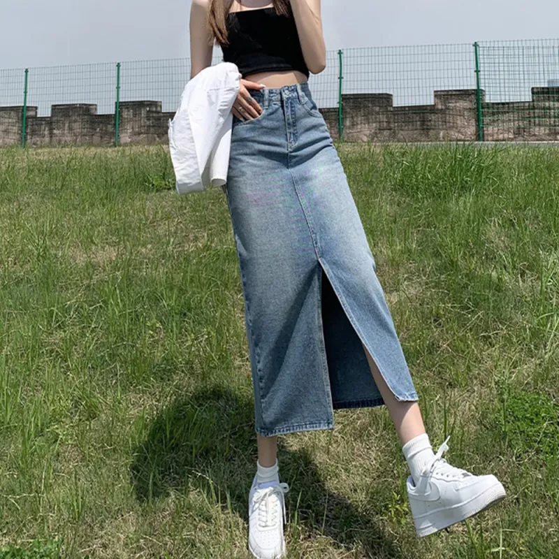 Concubine Zhu Denim Long Skirt Women's Black-7