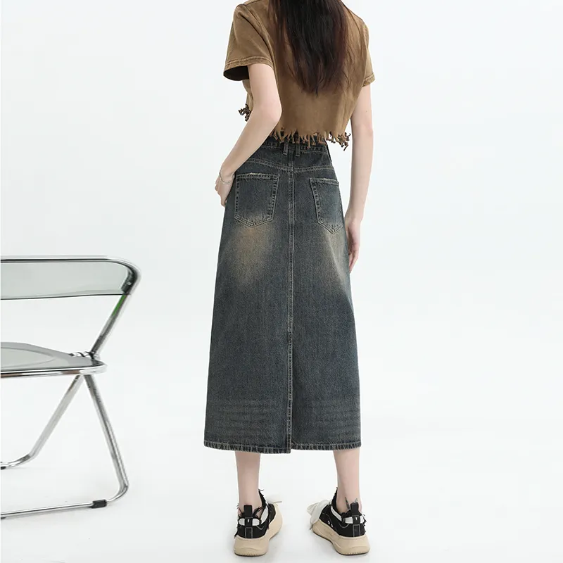 Concubine Zhu Denim Long Skirt Women's Concrete Gray-4