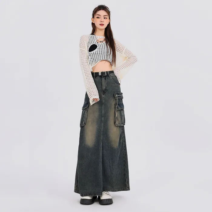 Concubine Zhu Denim Long Skirt Women's Concrete Gray-2