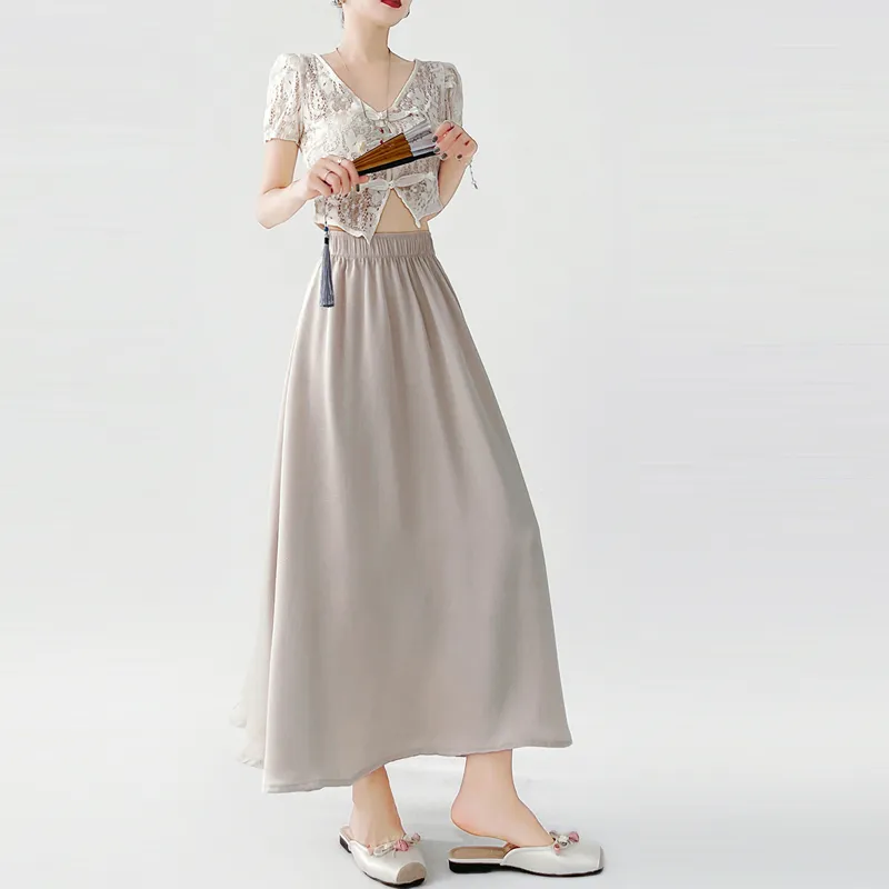 Concubine Zhu Casual Long Skirt Women's Pink-6