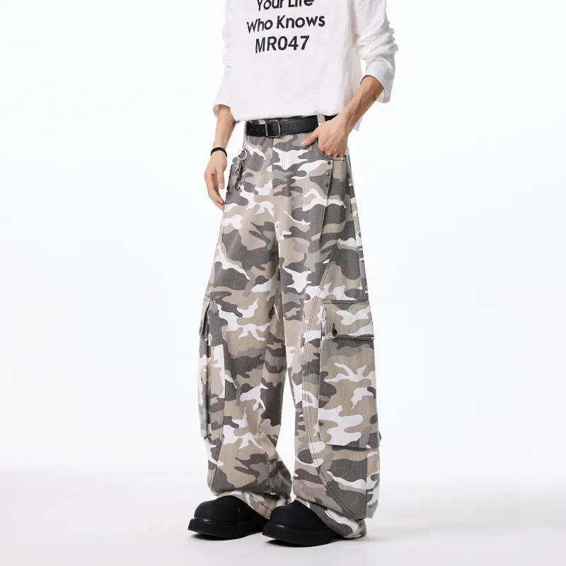 ALang Studio Casual Pants Unisex White Gray Camouflage-2