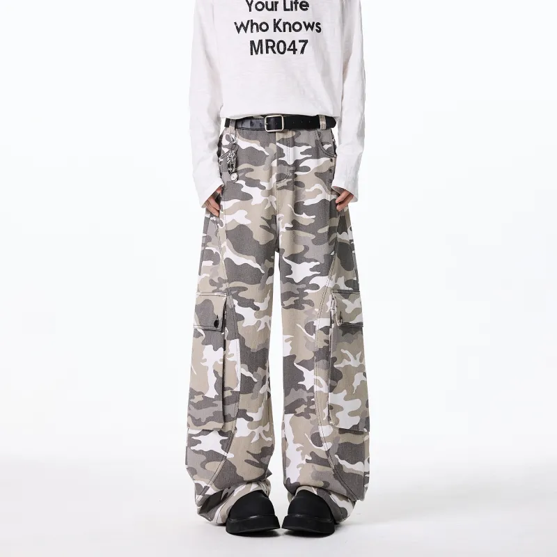 ALang Studio Casual Pants Unisex White Gray Camouflage-3