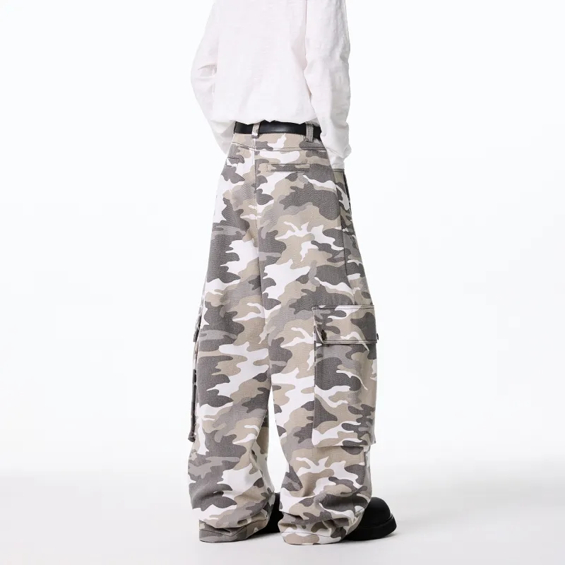 ALang Studio Casual Pants Unisex White Gray Camouflage-5