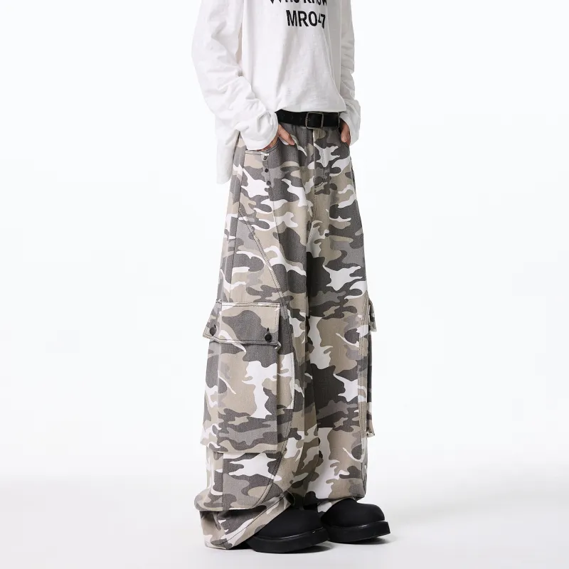 ALang Studio Casual Pants Unisex White Gray Camouflage-4