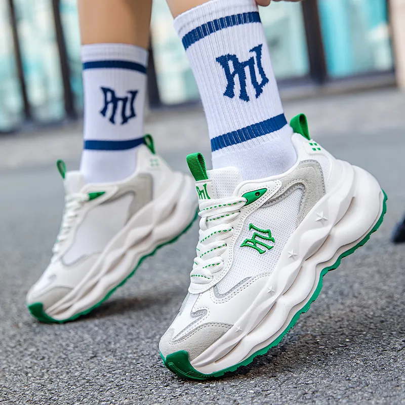 Pnj Anti Slip Wear Resistant Breathable Lightweight Height Increasing Low Top Chunky Sneakers Unisex Apple Green-9