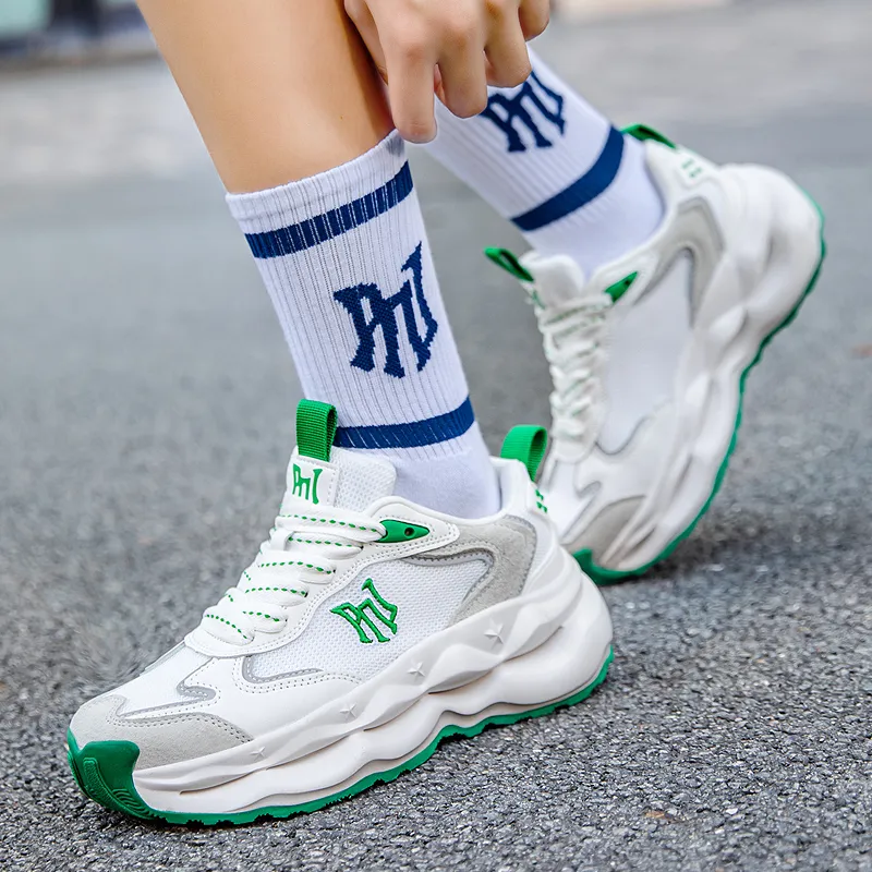 Pnj Anti Slip Wear Resistant Breathable Lightweight Height Increasing Low Top Chunky Sneakers Unisex Apple Green-7