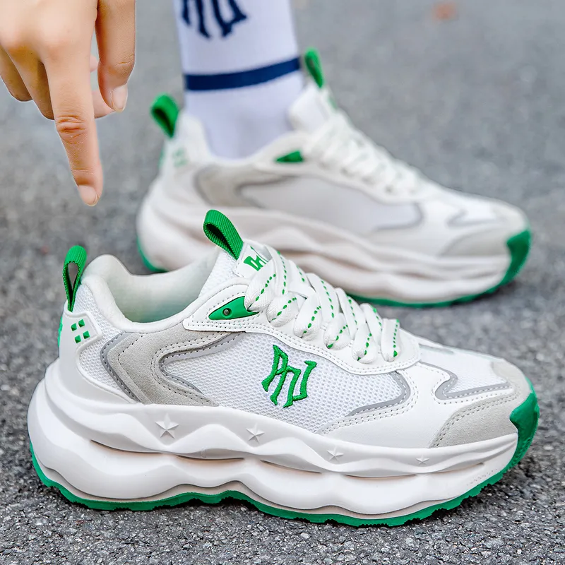 Pnj Anti Slip Wear Resistant Breathable Lightweight Height Increasing Low Top Chunky Sneakers Unisex Apple Green-8
