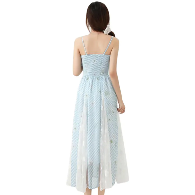 COVER TIME Slip Dresses Women's Blue Camisole Dress-1