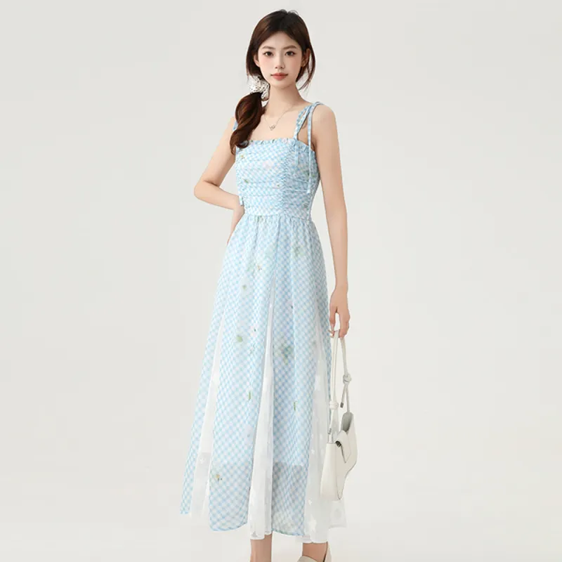COVER TIME Slip Dresses Women's Blue Camisole Dress-4