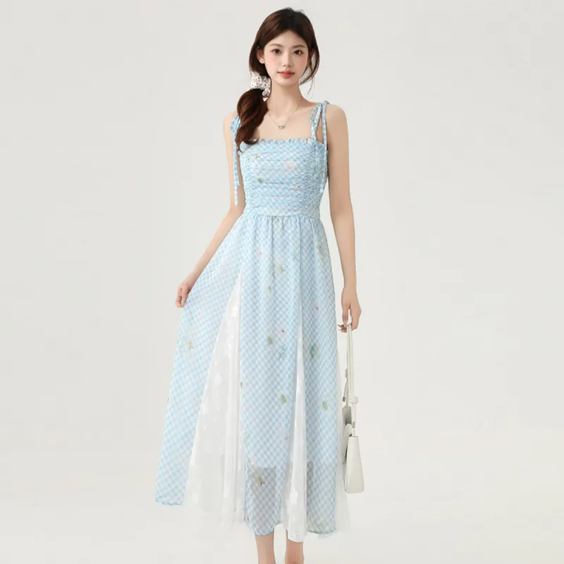 COVER TIME Slip Dresses Women's Blue Camisole Dress-2