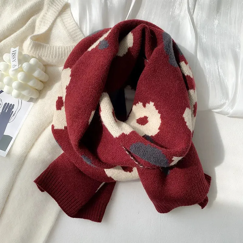 Narandu Polyester Knit Scarves Women's Floral Rich Burgundy-1