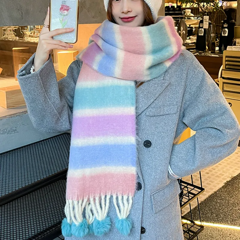 Narandu Fabric Knit Scarves Women's Orange Purple Yellow/Blue Beige Ball-6