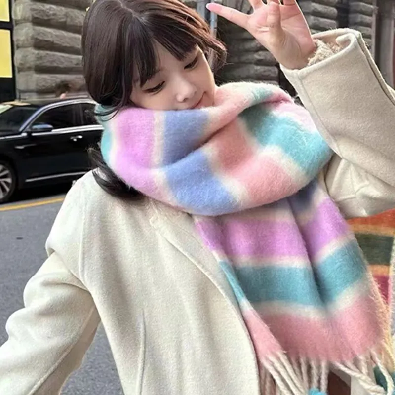 Narandu Fabric Knit Scarves Women's Orange Purple Yellow/Blue Beige Ball-5