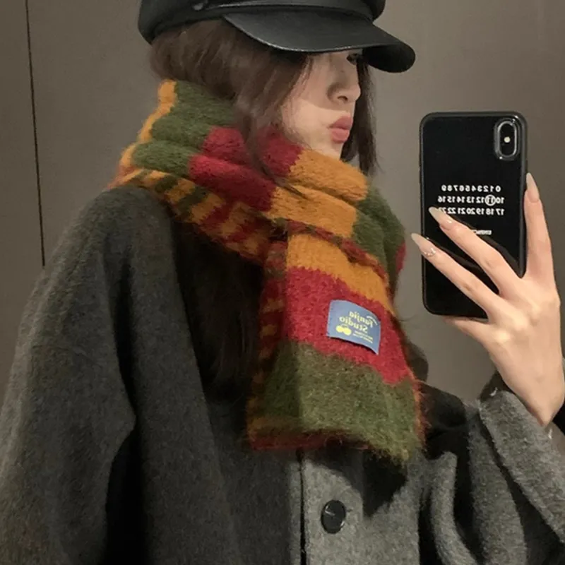 Narandu Polyester Knit Scarves Unisex Green Red Yellow-5