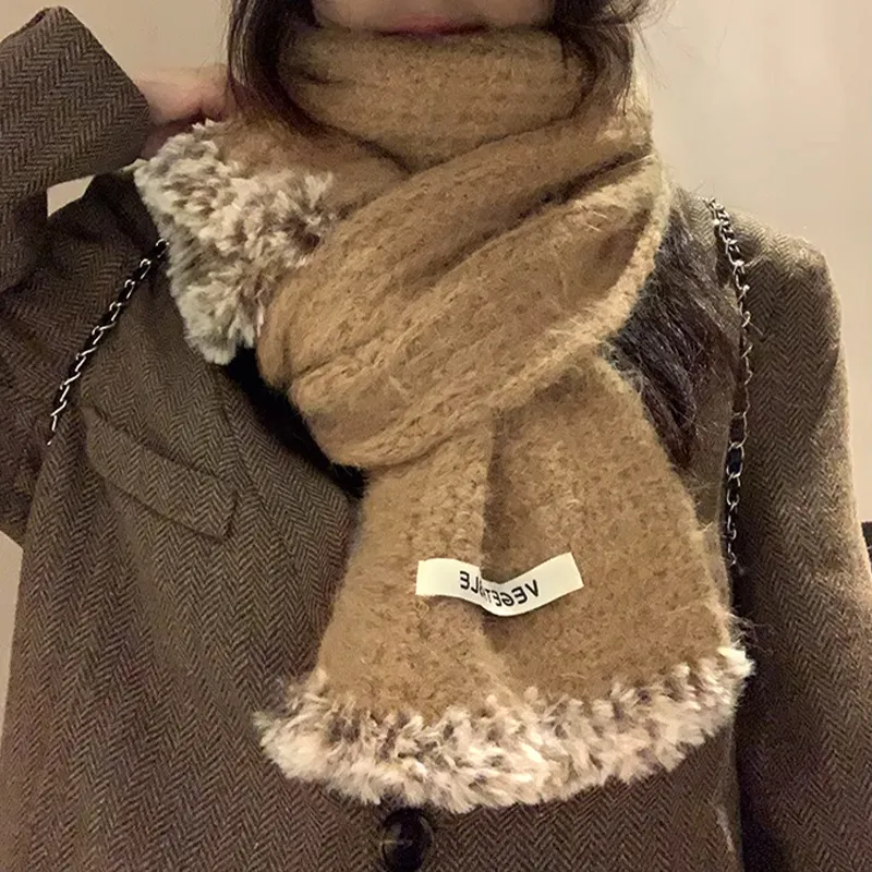 Narandu Polyester Knit Scarves Women's Khaki/Burgundy-7