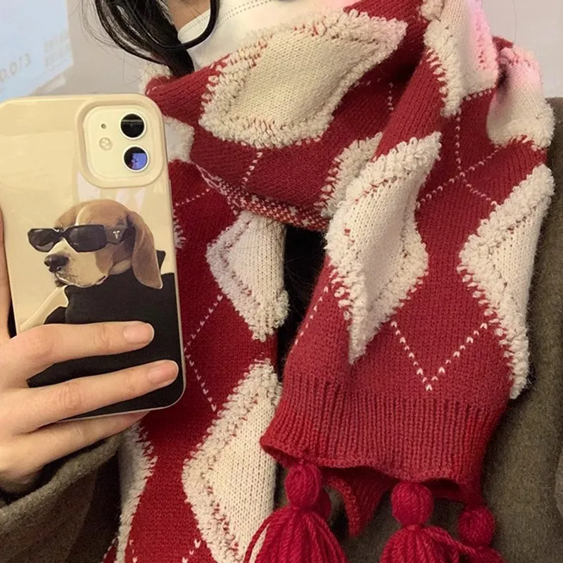 Narandu Arctic Fleece Knit Scarves Women's Red-1