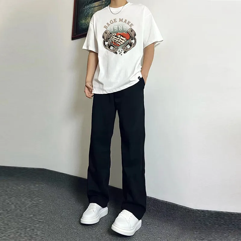 BAGE Casual Sportswear Unisex White Black Jeans-2