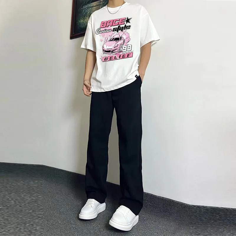 BAGE Casual Sportswear Unisex White Black Jeans-2