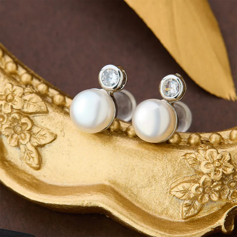 SEATINE Freshwater Pearl Stud Earrings Women's-5