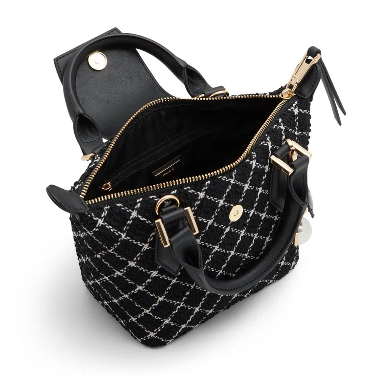ALDO Polyester With Artificial Leather Dumpling Bag, Crossbody Handbag Trumpets Women's Black & White-2