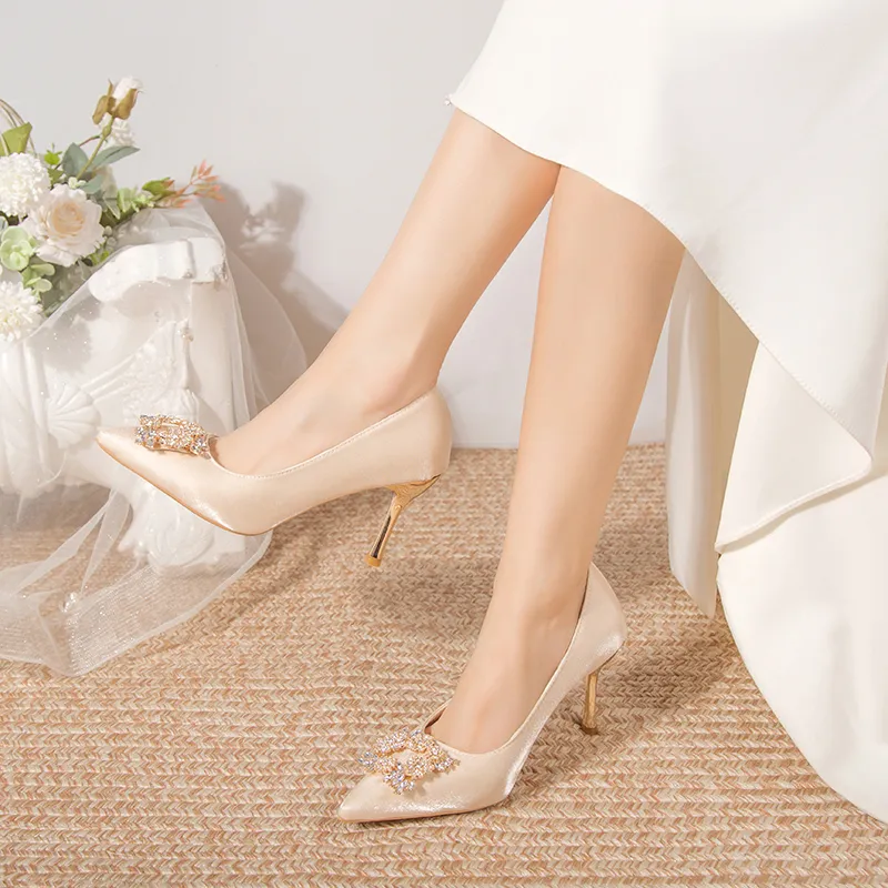 Xingdiman Slim Heel High Heels Women's Light Champagne-2