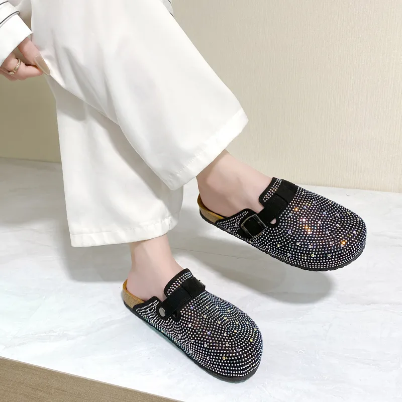 Xingdiman Rubber Sole Rhinestone Quiet Wrap-toe Slippers Unisex-8